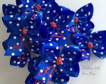 Red White and Blue Bow - monogrammed bow - July 4th bow - With Headband Option