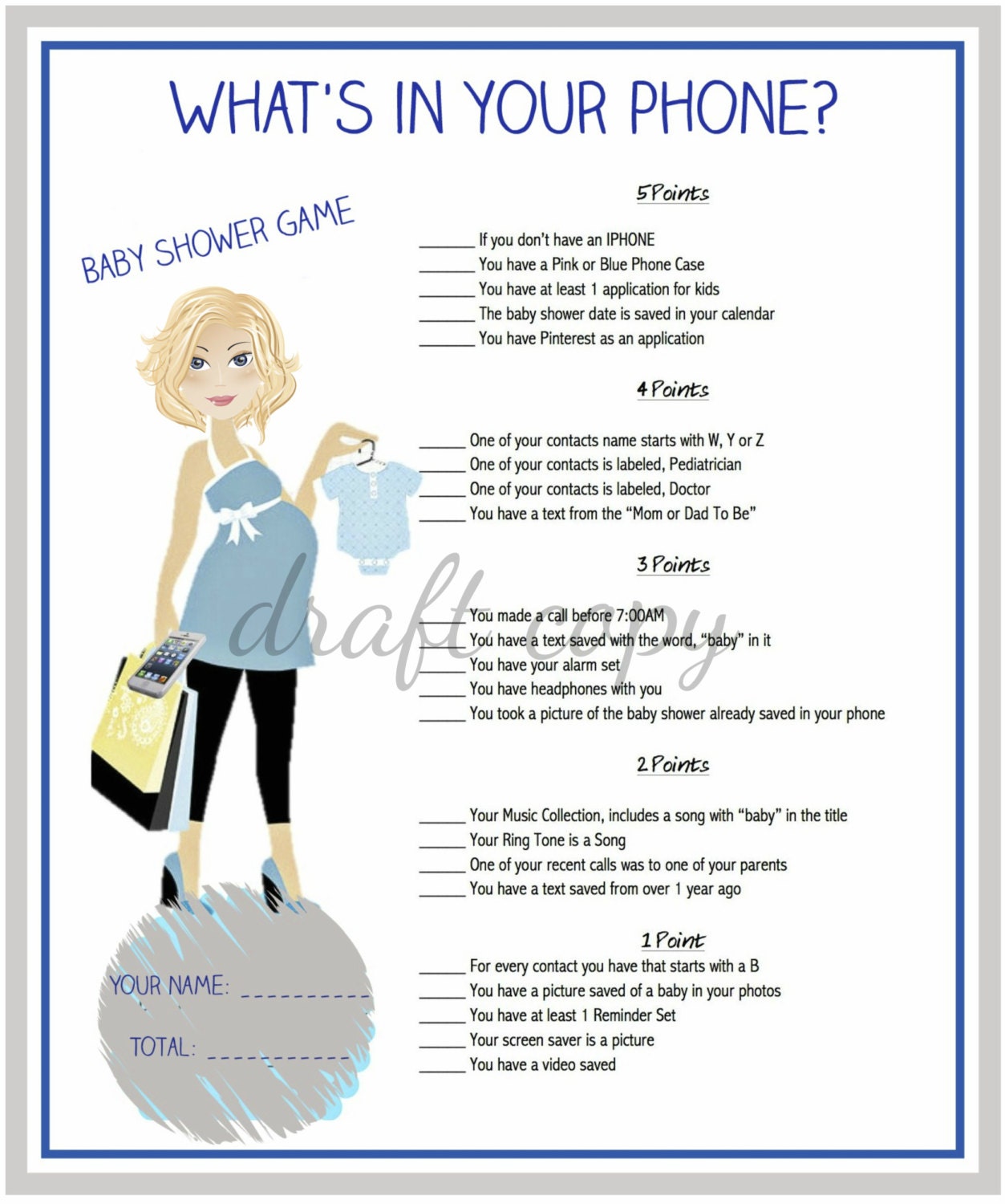 Baby Shower Game What's in your phone Instant Download