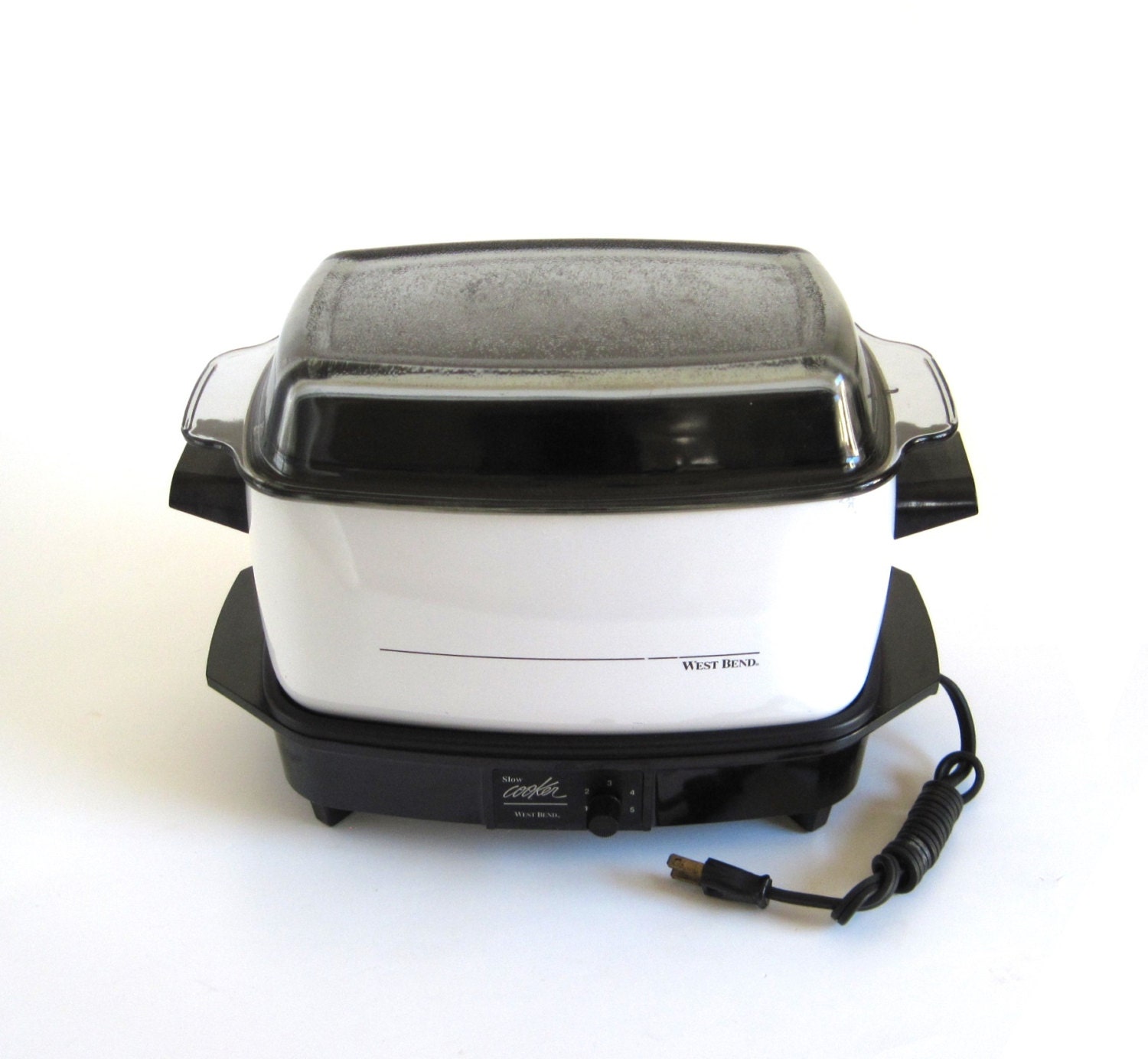 West Bend Slow Cooker 84624 6 qt Oblong Vintage White Blue