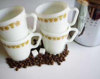 Vintage Pyrex, Mugs, Golden Butterfly, Butterfly Gold, Set of 4, Coffee Mugs, Retro, Mid Century, Cottage