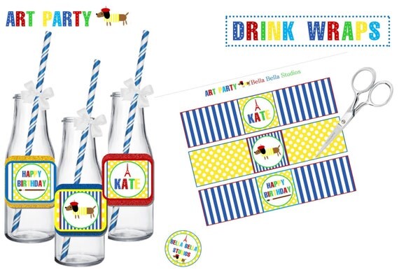 PARIS Art Party DRINK WRAPS ~ Personalized Printable Download Il_570xn