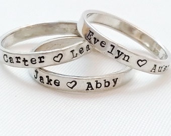 Stacking Rings - Name Ring - Sterling Silver Mom Ring - Personalized Rings - Hand Stamped custom rings - Stacking name rings - Stackers