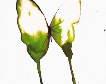 white gold, yellow and spring green butterfly 8 X 10" original watercolour painting