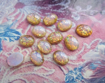 Vintage Blue Tint Fire Opal Cabs 8x6mm 6pcs.