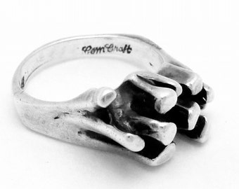 Vintage Gemcraft Modernist Sterling Silver Abstract Goth Steampunk Ring 21411