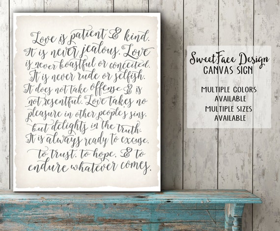 kind calligraphy is love and Is Kind calligraphy by Love SweetFaceDesign CANVAS Patient