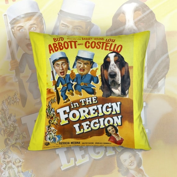 Basset Hound Art Pillow Case Throw Pillow  Abbott and Costello Movie 