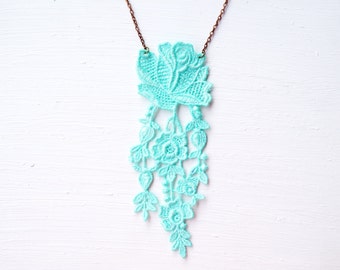 Long Blue Lace Statement Necklace