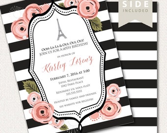 Paris Birthday Invitation, Paris Party Invitation, Eiffel Tower Birthday Invite // PRINTED or PRINTABLE INVITATIONS