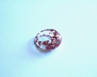 Hand Made Real Red Anne's Lace Flower Ellipse Ring Ring,Gift idea