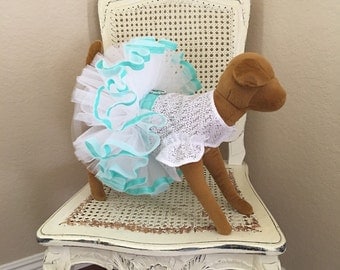 Dreamy Tulle Dog Dress, White and Robins Egg Blue