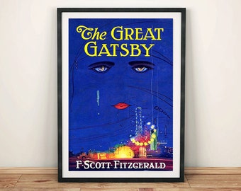 GREAT GATSBY POSTER: Vintage Fitzgerald Book Cover Art Print Wall Hanging