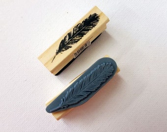 Tall Bird Feather Rubber Stamp - Vintage Style Print - Gift Tags Cards Presents