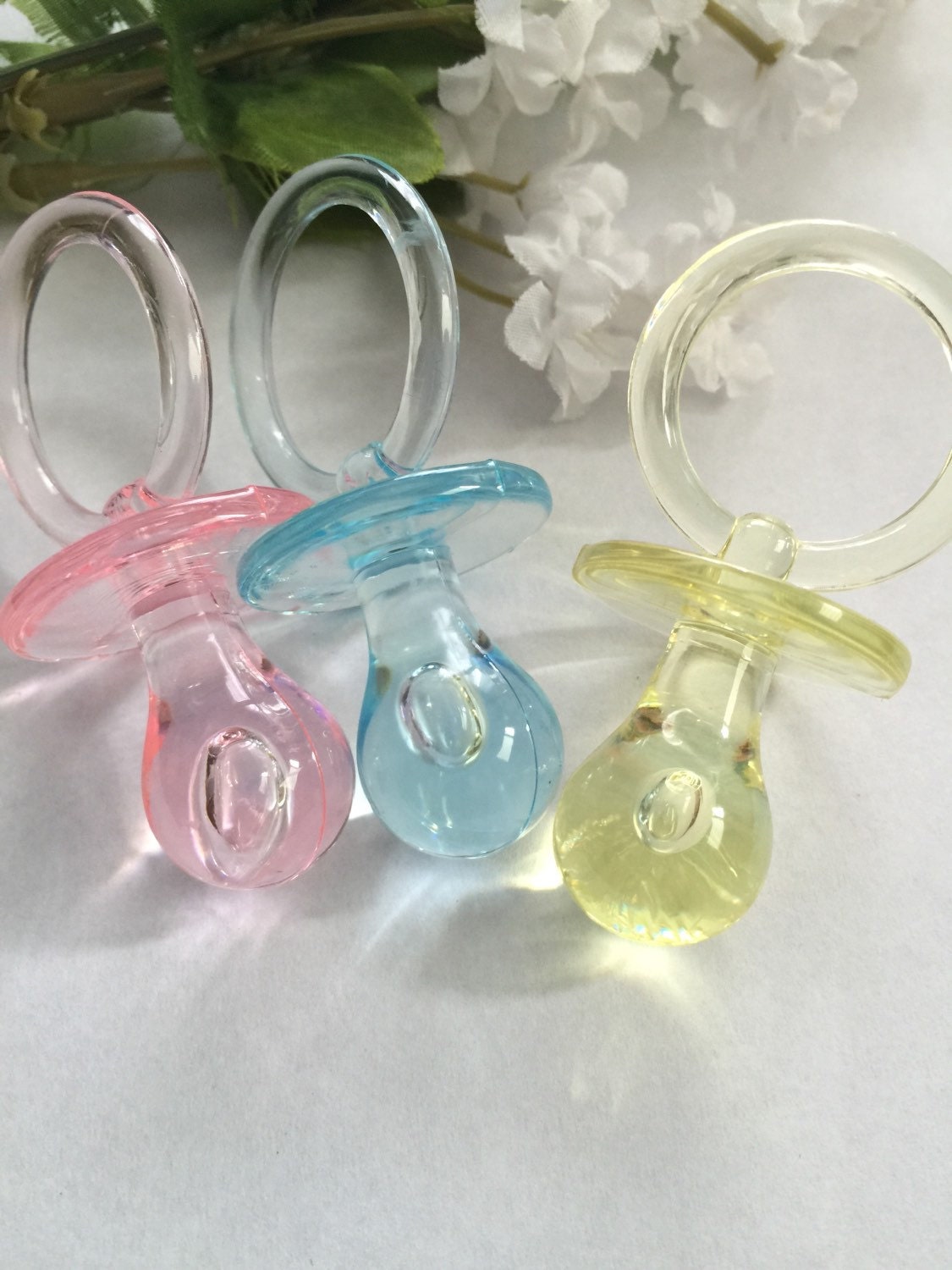12 Baby shower Pacifiers 3 1/4",pink pacifier, blue pacifier, baby