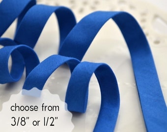 blue, organic cotton - double fold, bias tape - 3 yards, CHOOSE 3/8" or 1/2" wide