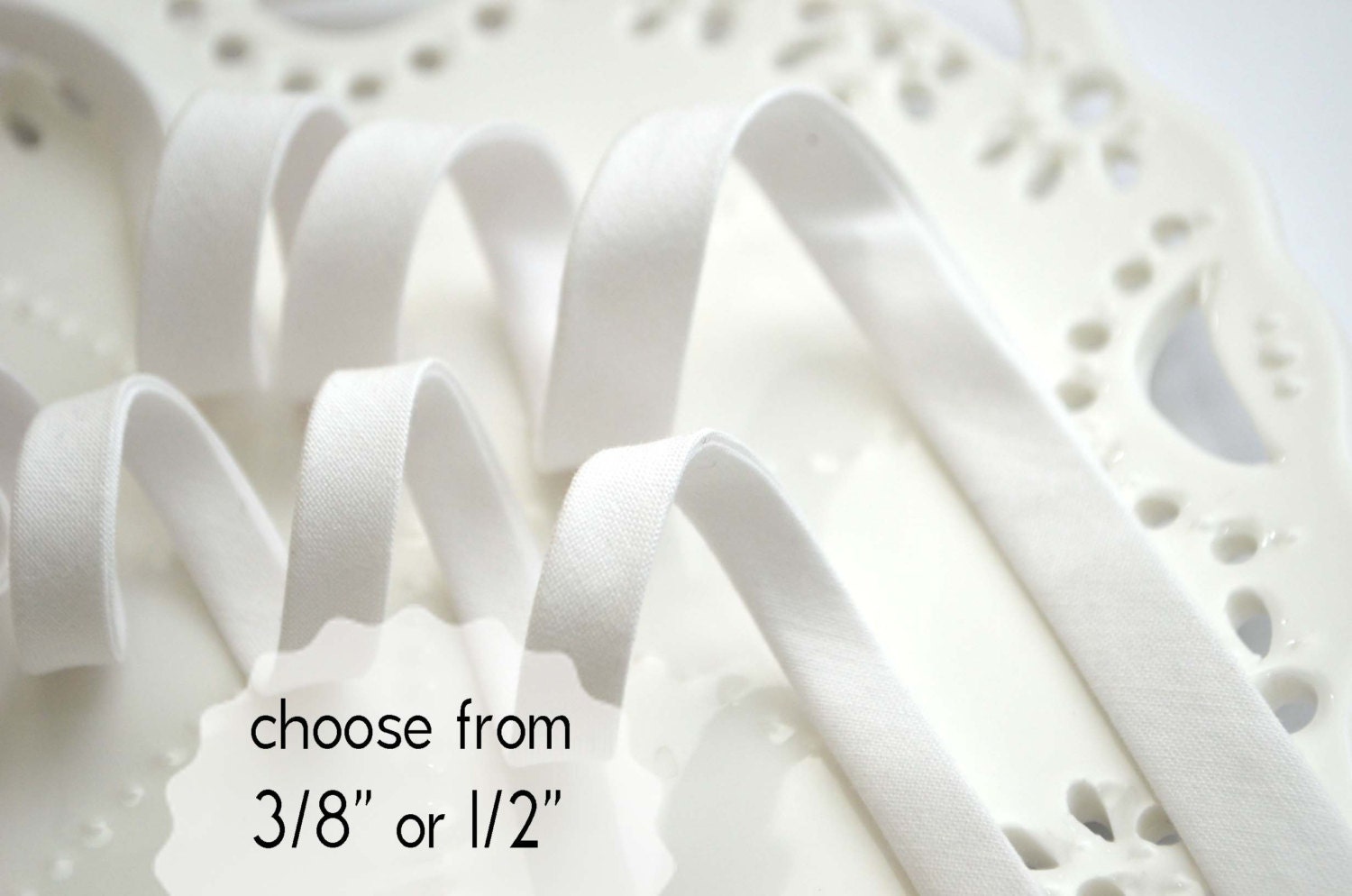 white double fold bias tape 3 yards CHOOSE 3/8 or