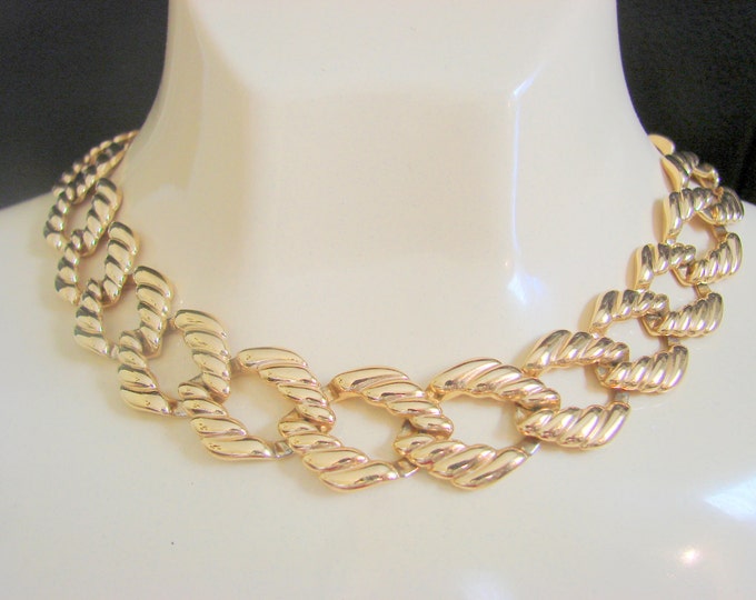 80s Classic Napier Choker Necklace / Designer Signed / Textured Goldtone / Vintage Jewelry