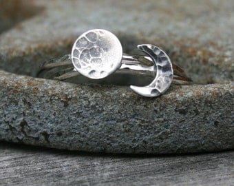 Moon Phase Sterling Silver Stacking Ring Set