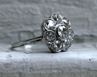 RESERVED - Antique Platinum Diamond Cluster Wedding Engagement Ring - 2.25ct.
