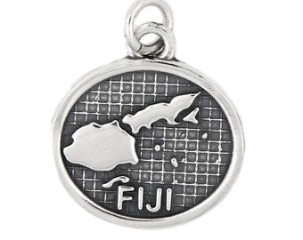 Sterling Silver Map of Fiji Islands Map Travel Charm
