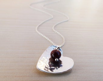 Silver Heart Necklace & Ruby - Sterling Silver