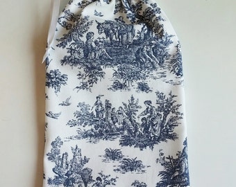 Navy Toile Gift Bag, drawstring bag for gift giving - American Made