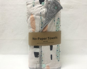 Unpaper towels, reusable paper towels, cloth paper towels, snapping paper towels - Feathers set of 12