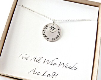 Custom Coordinate Necklace, HIgh School Graduation Gift, Wife Gift,Compass Necklace,Rose Gold,Gold Compass, Personalized Gift