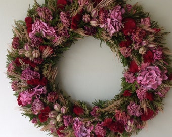 Burgundy Pink All Natural Dried Flower Wreath