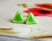 Apple Green Triangle Porcelain Stud Earrings Ceramic Post Earrings Geometric Pottery Hypoalergenic Surgical Steel Post