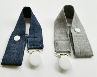 Pacifier Clip Set of Two Modern Baby Pacifier Clips - Baby Boy Pacifier Clips // Baby Girl Pacifier Clips / Chambray Denim Pacifier Clips