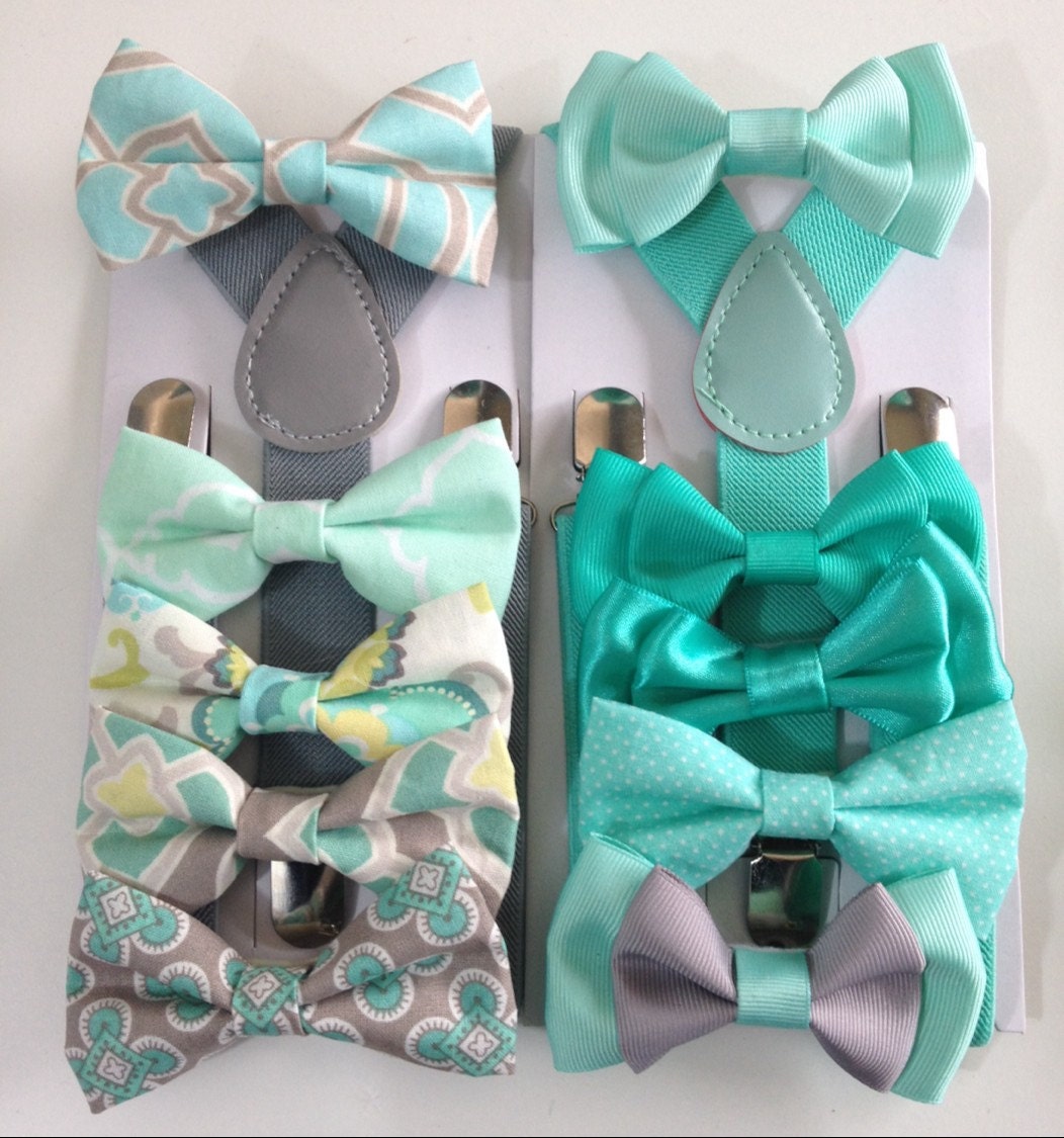 Mint Bow tie suspenders Teal Baby bowtie Boys Burlap Spa Bow