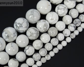 Natural White Howlite Turquoise Gemstone Round Beads 15'' 2mm 3mm 4mm 6mm 8mm 10mm 12mm Spacer Beads 15.5'' Great For Jewelry Design