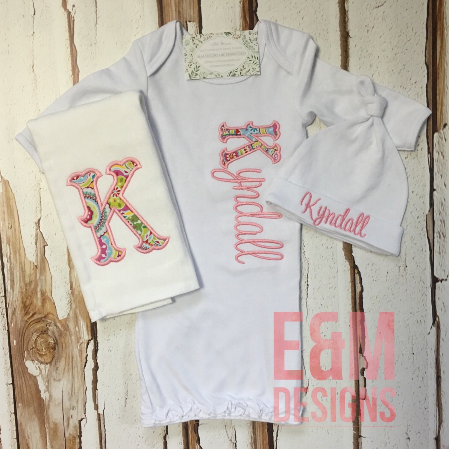 Girls Coming Home Outfit / Monogrammed Newborn Gown / White