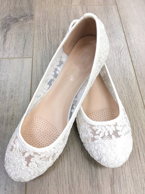 Women Wedding Shoes  Bridesmaid  Shoes  White  lace flats