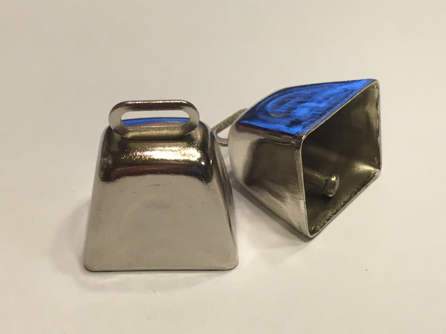 2 small silver metal cow bells 19 x 25 mm A11/1