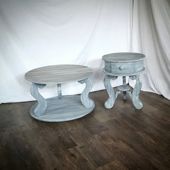 The grey driftwood Joanna round side end table by thelakenest