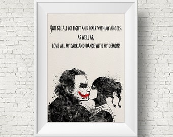 Joker and Harley Quinn Inspired Quote 1 Watercolor Painting Print Fine Art Print Art Super Hero Wall Decor Art Home Decor Wall Hanging