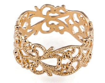 Gold ring. Lace ring. Floral gold ring. Dainty gold ring. Wide ring. Filigree ring. Lace gold ring. Filigree gold ring.