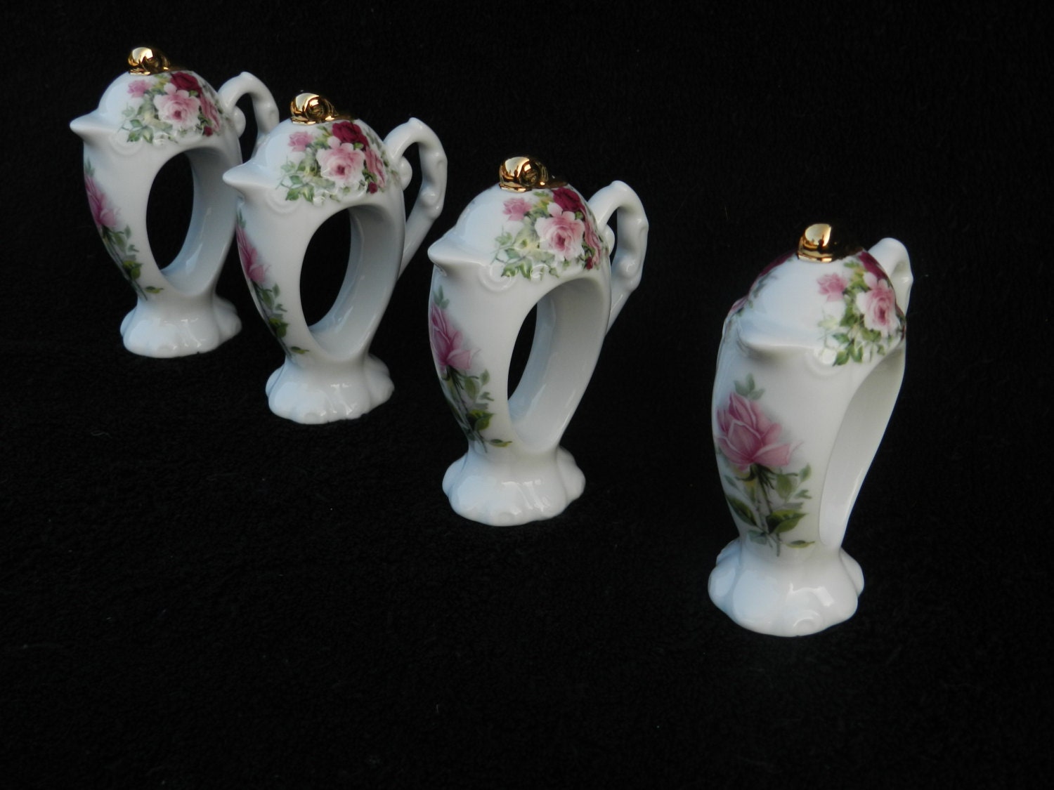 Teapot Shaped Napkin Rings Hand Decorated Porcelain