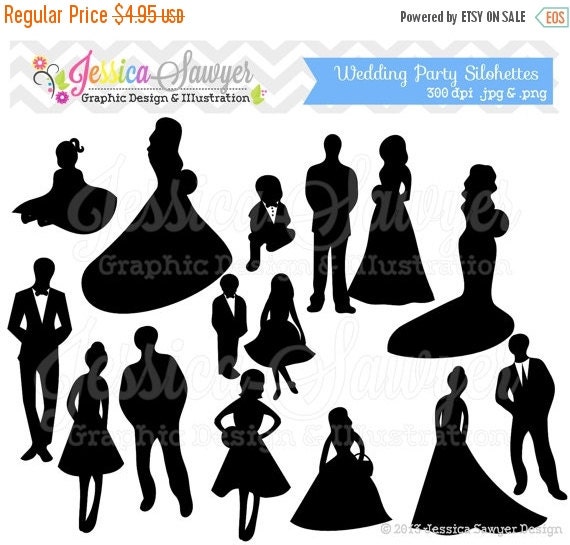 80% OFF - INSTANT DOWNLOAD, wedding party clipart, silhouette clipart, for greeting cards, announcements, scrapbooking Il_570xn