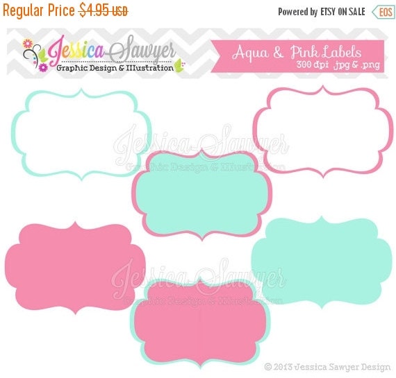 80% OFF - INSTANT DOWNLOAD, aqua and pink digital labels, printable label, tags, frames, invites, cards, scrapbooking Il_570xn