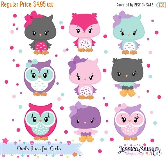 80% OFF - INSTANT DOWNLOAD, aqua and pink owl clipart for personal and commercial use Il_570xn