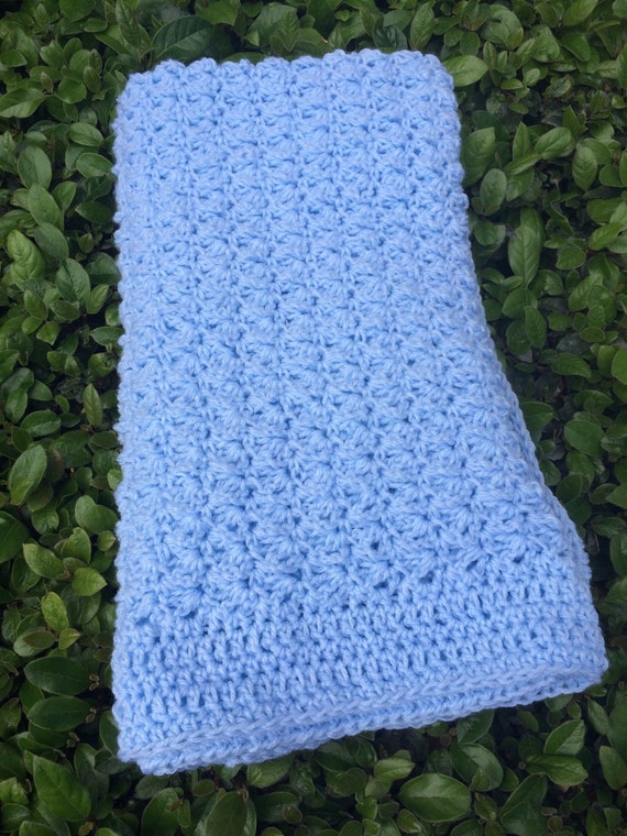 38 Square Crochet Baby Blue Baby Blanket by