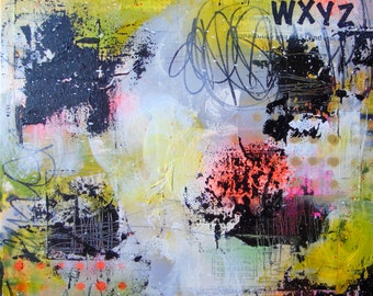 Symphonie Fantastique- original art mixed media collage fine art square art painting canvas