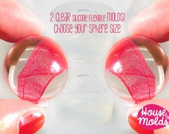 2 Flexible Clear Silicone Molds to make Smooth Shiny Spheres -from7.5 mm to 34 mm diameters-choose your sphere size!