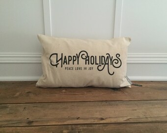 Happy Holidays Pillow Cover (Black)