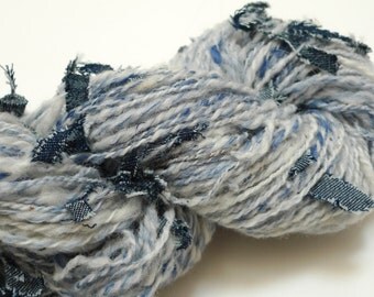 art yarn, denim scrap yarn, zero waste, ecofriendly yarn, DK weight