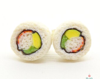 Sushi Earrings, California Roll Sushi Post Earrings, Small Post Earrings, Fake Food Jewelry, Miniature Food Earrings, Nickel Free Earrings