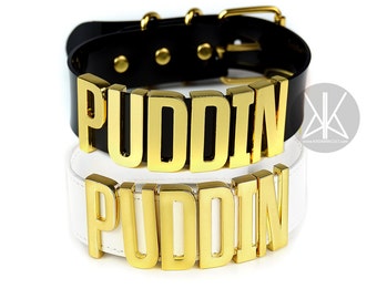 Authentic Harley Quinn PUDDIN Choker Replica | Cosplay | Suicide Squad Movie | Halloween Costume | Harley Quinn Choker | BIG Letters - Gold